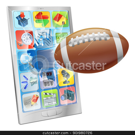 To use this stock image in your creative project, please select the size you need over to the right and click the "Add to Cart" button.
Your downloaded image will come with the Cutcaster watermark removed so don’t worry about the watermark you see on this page. American football ball mobile phone stock vector clipart, Illustration of an American football ball flying out of mobile phone screen by Christos Georghiou