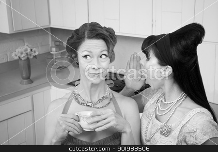 To use this stock image in your creative project, please select the size you need over to the right and click the "Add to Cart" button.
Your downloaded image will come with the Cutcaster watermark removed so don’t worry about the watermark you see on this page. Woman Whispering Secret stock photo, Retro styled woman whispers secret into friend's ear by Scott Griessel