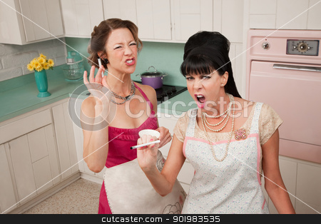 To use this stock image in your creative project, please select the size you need over to the right and click the "Add to Cart" button.
Your downloaded image will come with the Cutcaster watermark removed so don’t worry about the watermark you see on this page. Aggressive Women Smoking stock photo, Two sassy housewives smoking cigarettes in the kitchen by Scott Griessel
