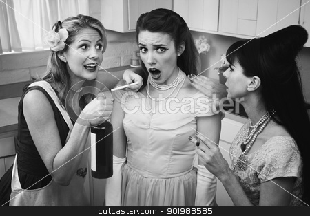 To use this stock image in your creative project, please select the size you need over to the right and click the "Add to Cart" button.
Your downloaded image will come with the Cutcaster watermark removed so don’t worry about the watermark you see on this page. Woman Under Pressure to Smoke and Drink stock photo, Retro styled older women pressure another lady with smoking and alcohol by Scott Griessel
