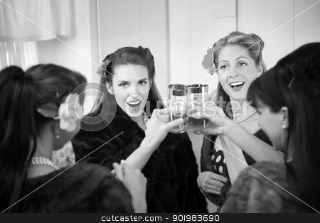 To use this stock image in your creative project, please select the size you need over to the right and click the "Add to Cart" button.
Your downloaded image will come with the Cutcaster watermark removed so don’t worry about the watermark you see on this page. Women Toasting stock photo, Group of four Caucasian housewives raise a toast in a kitchen by Scott Griessel