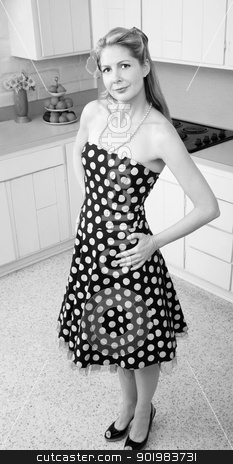 To use this stock image in your creative project, please select the size you need over to the right and click the "Add to Cart" button.
Your downloaded image will come with the Cutcaster watermark removed so don’t worry about the watermark you see on this page. Beautiful Woman In Kitchen stock photo, Beautiful Caucasian woman with hands on hips in kitchen by Scott Griessel