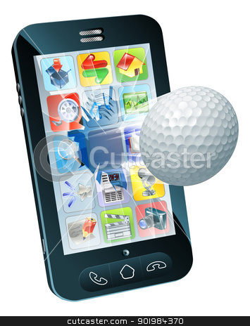 To use this stock image in your creative project, please select the size you need over to the right and click the "Add to Cart" button.
Your downloaded image will come with the Cutcaster watermark removed so don’t worry about the watermark you see on this page. Golf ball flying out of mobile phone stock vector clipart, Illustration of a golf ball flying out of mobile phone screen by Christos Georghiou