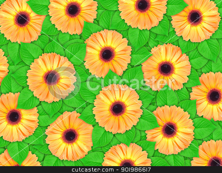 To use this stock image in your creative project, please select the size you need over to the right and click the "Add to Cart" button.
Your downloaded image will come with the Cutcaster watermark removed so don’t worry about the watermark you see on this page. Background of orange flowers and green leaf stock photo, Abstract background of orange flowers and green leaf for your design. Close-up. Studio photography. by Andrey Khritin