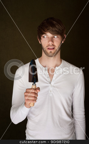 To use this stock image in your creative project, please select the size you need over to the right and click the "Add to Cart" button.
Your downloaded image will come with the Cutcaster watermark removed so don’t worry about the watermark you see on this page. Sneaky Man Holding Trowel stock photo, Sneaky handsome Caucasian man with a garden trowel by Scott Griessel