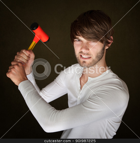 To use this stock image in your creative project, please select the size you need over to the right and click the "Add to Cart" button.
Your downloaded image will come with the Cutcaster watermark removed so don’t worry about the watermark you see on this page. Handy Man With Mallet stock photo, Handsome young bearded man holds up a mallet by Scott Griessel