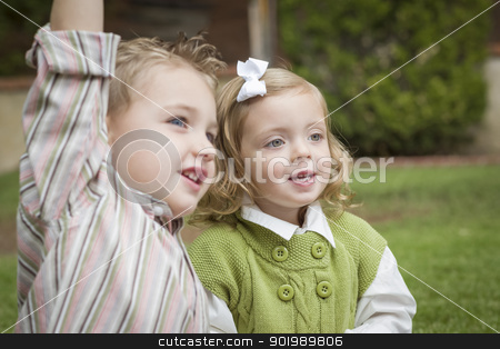 To use this stock image in your creative project, please select the size you need over to the right and click the "Add to Cart" button.
Your downloaded image will come with the Cutcaster watermark removed so don’t worry about the watermark you see on this page. Adorable Brother and Sister Children Playing Outside stock photo, Adorable Brother and Sister Children Playing with Each Other Outside. by Andy Dean
