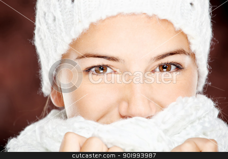 To use this stock image in your creative project, please select the size you need over to the right and click the "Add to Cart" button.
Your downloaded image will come with the Cutcaster watermark removed so don’t worry about the watermark you see on this page. woman in wool sweater and cap stock photo, young happy brunette woman in wool sweater and cap, isolated on white by iMarin