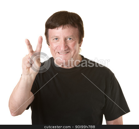 To use this stock image in your creative project, please select the size you need over to the right and click the "Add to Cart" button.
Your downloaded image will come with the Cutcaster watermark removed so don’t worry about the watermark you see on this page. Man Shows Victory Symbol stock photo, Mature rugged Caucasian man gestures victoy symbol by Scott Griessel