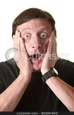 To use this stock image in your creative project, please select the size you need over to the right and click the "Add to Cart" button.
Your downloaded image will come with the Cutcaster watermark removed so don’t worry about the watermark you see on this page. Shocked Man stock photo, Shocked mature man with hands on face over white background by Scott Griessel