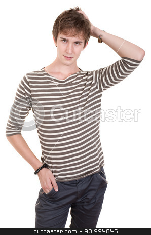 To use this stock image in your creative project, please select the size you need over to the right and click the "Add to Cart" button.
Your downloaded image will come with the Cutcaster watermark removed so don’t worry about the watermark you see on this page. Teen With Hand On Head stock photo, Young Caucasian man with hand on head over white background by Scott Griessel