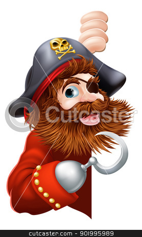 To use this stock image in your creative project, please select the size you need over to the right and click the "Add to Cart" button.
Your downloaded image will come with the Cutcaster watermark removed so don’t worry about the watermark you see on this page. Pirate showing a sign stock vector clipart, A laughing cartoon pirate with a hook and eye patch peeking out pointing out a message by Christos Georghiou