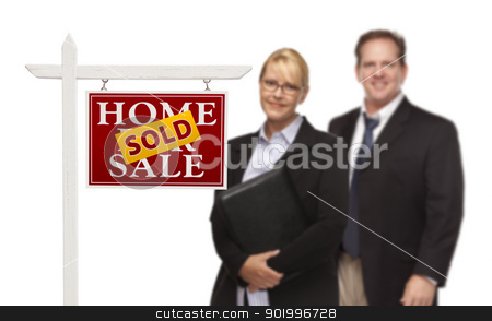 To use this stock image in your creative project, please select the size you need over to the right and click the "Add to Cart" button.
Your downloaded image will come with the Cutcaster watermark removed so don’t worry about the watermark you see on this page. Businesswoman and Businessman Behind Real Estate Sign Isolated stock photo, Businesswoman and Businessman Behind Sold Home For Sale Real Estate Sign Isolated on a White Background. by Andy Dean
