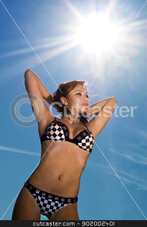 To use this stock image in your creative project, please select the size you need over to the right and click the "Add to Cart" button.
Your downloaded image will come with the Cutcaster watermark removed so don’t worry about the watermark you see on this page. Pretty young woman stock photo, Pretty young woman in swimsuit under the sun by Sergii Sukhorukov