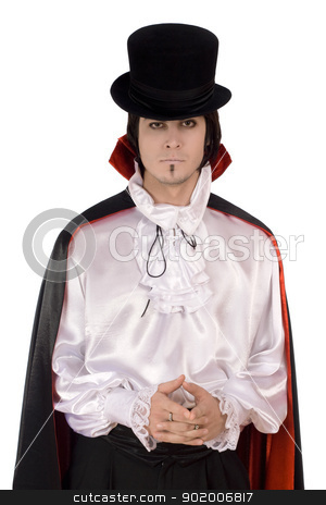 To use this stock image in your creative project, please select the size you need over to the right and click the "Add to Cart" button.
Your downloaded image will come with the Cutcaster watermark removed so don’t worry about the watermark you see on this page. Young man in a suit of Count Dracula stock photo, Young man in a suit of Count Dracula. Isolated by Sergii Sukhorukov