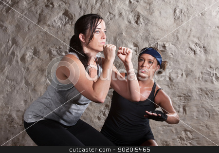 To use this stock image in your creative project, please select the size you need over to the right and click the "Add to Cart" button.
Your downloaded image will come with the Cutcaster watermark removed so don’t worry about the watermark you see on this page. Lady and Trainer Sweating During Boot Camp Style Workout stock photo, Caucasian athlete sweating with trainer in boot camp training workout by Scott Griessel