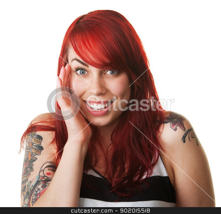 To use this stock image in your creative project, please select the size you need over to the right and click the "Add to Cart" button.
Your downloaded image will come with the Cutcaster watermark removed so don’t worry about the watermark you see on this page. Coy Young Woman stock photo, Young coy white female smiling with hand near face by Scott Griessel
