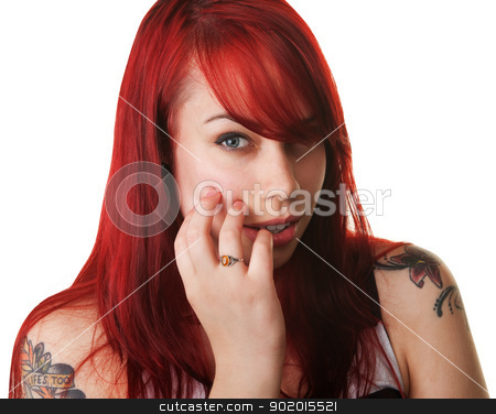 To use this stock image in your creative project, please select the size you need over to the right and click the "Add to Cart" button.
Your downloaded image will come with the Cutcaster watermark removed so don’t worry about the watermark you see on this page. Beautiful Woman Biting Fingernail stock photo, Beautiful young woman with red hair biting fingernail by Scott Griessel