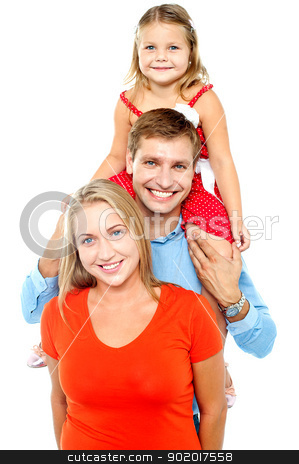 portrait of cheerful family of three having fun