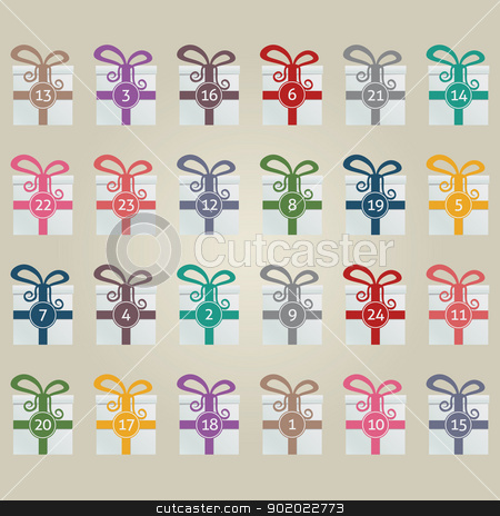 To use this stock image in your creative project, please select the size you need over to the right and click the "Add to Cart" button.
Your downloaded image will come with the Cutcaster watermark removed so don’t worry about the watermark you see on this page. colorful gift boxes advent calendar stock vector clipart, colorful gift boxes advent calendar blue background by d3images