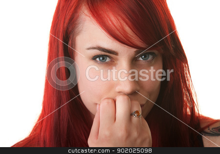 To use this stock image in your creative project, please select the size you need over to the right and click the "Add to Cart" button.
Your downloaded image will come with the Cutcaster watermark removed so don’t worry about the watermark you see on this page. Skeptical Woman with Fingers on Mouth stock photo, Skeptical young woman with fingers on mouth over white background by Scott Griessel
