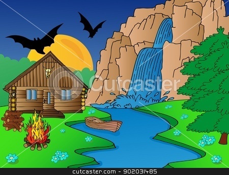 To use this stock image in your creative project, please select the size you need over to the right and click the "Add to Cart" button.
Your downloaded image will come with the Cutcaster watermark removed so don’t worry about the watermark you see on this page. Cabin and falls stock vector clipart, Cabin and falls - vector illustration. by connynka