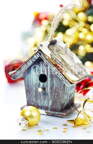 To use this stock image in your creative project, please select the size you need over to the right and click the "Add to Cart" button.
Your downloaded image will come with the Cutcaster watermark removed so don’t worry about the watermark you see on this page. christmas composition stock photo, Bright christmas composition with small birdhouse by klenova