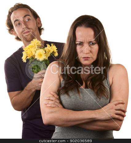 To use this stock image in your creative project, please select the size you need over to the right and click the "Add to Cart" button.
Your downloaded image will come with the Cutcaster watermark removed so don’t worry about the watermark you see on this page. Angry Woman and Man with Flowers stock photo, Angry young woman and man with flower bouquet by Scott Griessel