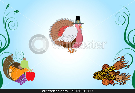 To use this stock image in your creative project, please select the size you need over to the right and click the "Add to Cart" button.
Your downloaded image will come with the Cutcaster watermark removed so don’t worry about the watermark you see on this page. Thanksgiving Background 4 stock vector clipart, Vector Illustration of a Thanksgiving Turkey Background with pumpkin and corn. by Basheera Hassanali