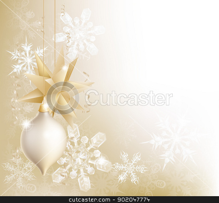 To use this stock image in your creative project, please select the size you need over to the right and click the "Add to Cart" button.
Your downloaded image will come with the Cutcaster watermark removed so don’t worry about the watermark you see on this page. Gold snowflake and Christmas bauble background stock vector clipart, A gold snowflake and Christmas bauble decoration background with hanging ornaments, abstract snow flakes and ribbons by Christos Georghiou