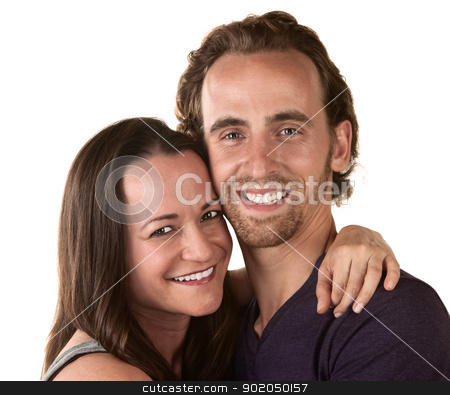 To use this stock image in your creative project, please select the size you need over to the right and click the "Add to Cart" button.
Your downloaded image will come with the Cutcaster watermark removed so don’t worry about the watermark you see on this page. Smiling Woman and Man Close Up stock photo, Smiling man and woman holding each other over white background by Scott Griessel