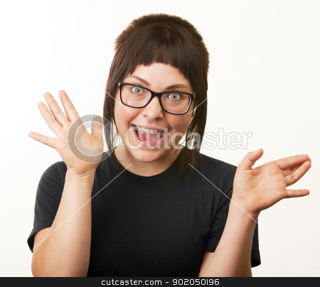 To use this stock image in your creative project, please select the size you need over to the right and click the "Add to Cart" button.
Your downloaded image will come with the Cutcaster watermark removed so don’t worry about the watermark you see on this page. Cute Girl Waving Hands stock photo, Pretty girl with glasses and braces waving her hands by Scott Griessel