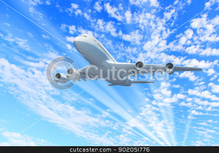 To use this stock image in your creative project, please select the size you need over to the right and click the "Add to Cart" button.
Your downloaded image will come with the Cutcaster watermark removed so don’t worry about the watermark you see on this page. Large passenger airplane stock photo, Large passenger airplane flying in the sky by Sergey Nivens