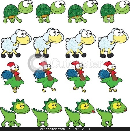 To use this stock image in your creative project, please select the size you need over to the right and click the "Add to Cart" button.
Your downloaded image will come with the Cutcaster watermark removed so don’t worry about the watermark you see on this page. Animal Walking animations. stock vector clipart, Animal Walking animations.Vector cartoon and isolated characters. You can use four frames in loop, each animal. by ddraw