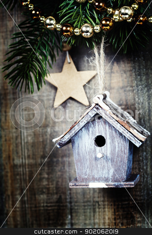 To use this stock image in your creative project, please select the size you need over to the right and click the "Add to Cart" button.
Your downloaded image will come with the Cutcaster watermark removed so don’t worry about the watermark you see on this page. christmas composition stock photo, Bright christmas composition with small birdhouse by klenova