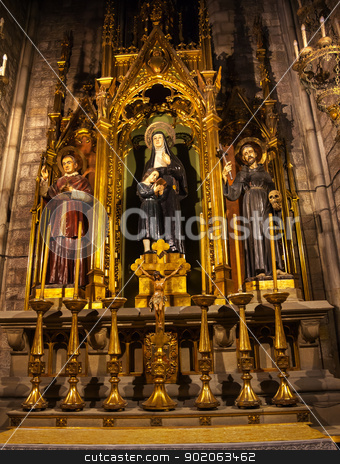To use this stock image in your creative project, please select the size you need over to the right and click the "Add to Cart" button.
Your downloaded image will come with the Cutcaster watermark removed so don’t worry about the watermark you see on this page. Saints Joaquima de Vedruna, Francis of Assisi, Anthoy M Claret S stock photo, Saints Joaquima de Vedruna, Francis of Assisi, Anthony M. Claret, St Maria del Pi, Saint Mary of Pine Tree, Barcelona, Spain. St Joaquima, founder of Carmelit Sisters, and Saint Mary Claret was the confessor to Queen Isabella II of Spain. Saint Maria del Pi, Saint Mary of the Pine Tree, church in Barceolona Spain, founded in 987 or earlier. by William Perry
