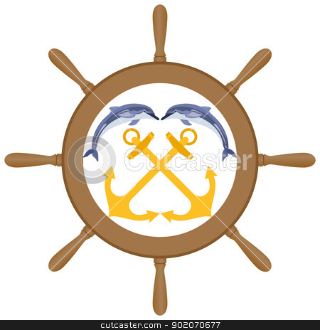 To use this stock image in your creative project, please select the size you need over to the right and click the "Add to Cart" button.
Your downloaded image will come with the Cutcaster watermark removed so don’t worry about the watermark you see on this page. Wheel, anchor and dolphins stock photo, Abstract Marine icon. Two anchors and two dolphins against the wheel of a ship. Illustration on white background. by Sergey Skryl