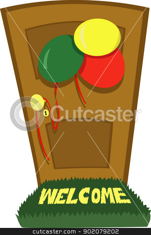To use this stock image in your creative project, please select the size you need over to the right and click the "Add to Cart" button.
Your downloaded image will come with the Cutcaster watermark removed so don’t worry about the watermark you see on this page. Party time stock vector clipart, A vector cartoon representing a closed door and some party decorations by pcanzo