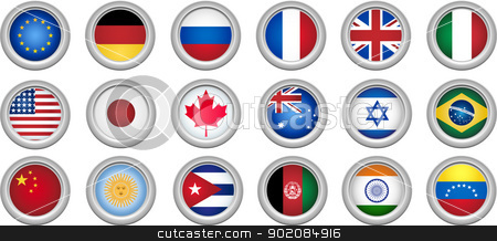 To use this stock image in your creative project, please select the size you need over to the right and click the "Add to Cart" button.
Your downloaded image will come with the Cutcaster watermark removed so don’t worry about the watermark you see on this page. Buttons Flags stock vector clipart, Set of 18 buttons for several countries by Augusto Cabral Graphiste Rennes
