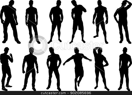 To use this stock image in your creative project, please select the size you need over to the right and click the "Add to Cart" button.
Your downloaded image will come with the Cutcaster watermark removed so don’t worry about the watermark you see on this page. Men Silhouettes stock vector clipart, Set of 12 sexy men silhouettes on white background by Augusto Cabral Graphiste Rennes