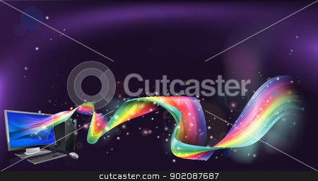 To use this stock image in your creative project, please select the size you need over to the right and click the "Add to Cart" button.
Your downloaded image will come with the Cutcaster watermark removed so don’t worry about the watermark you see on this page. Computer rainbow background stock vector clipart, An abstract background with desktop pc computer with a rainbow flowing out of it by Christos Georghiou