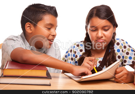 To use this stock image in your creative project, please select the size you need over to the right and click the "Add to Cart" button.
Your downloaded image will come with the Cutcaster watermark removed so don’t worry about the watermark you see on this page. Hispanic Brother and Sister Having Fun Studying stock photo, Hispanic Brother and Sister Having Fun Studying Together Isolated on a White Background. by Andy Dean