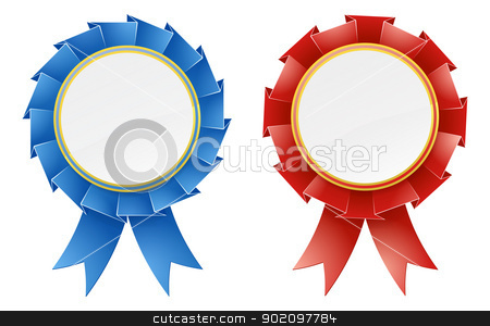 To use this stock image in your creative project, please select the size you need over to the right and click the "Add to Cart" button.
Your downloaded image will come with the Cutcaster watermark removed so don’t worry about the watermark you see on this page. Red and blue rosettes stock vector clipart, Red and blue rosette medal award design elements with ribbons and blank copyspace in the center by Christos Georghiou