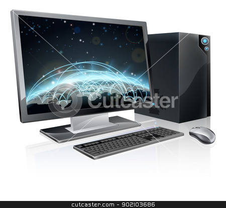To use this stock image in your creative project, please select the size you need over to the right and click the "Add to Cart" button.
Your downloaded image will come with the Cutcaster watermark removed so don’t worry about the watermark you see on this page. Desktop computer world globe stock vector clipart, An illustration of desktop PC computer workstation with world globe on the screen. Monitor, mouse keyboard and tower by Christos Georghiou