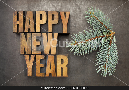 To use this stock image in your creative project, please select the size you need over to the right and click the "Add to Cart" button.
Your downloaded image will come with the Cutcaster watermark removed so don’t worry about the watermark you see on this page. Happy New Year in wood type stock photo, Happy New Year! - text in vintage letterpress wood type blocks on a grunge metal background with a branch of Colorado silver spruce by Marek Uliasz