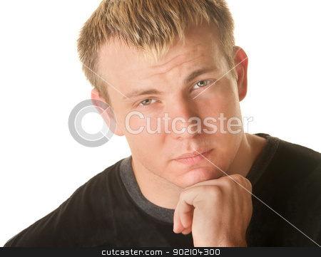 To use this stock image in your creative project, please select the size you need over to the right and click the "Add to Cart" button.
Your downloaded image will come with the Cutcaster watermark removed so don’t worry about the watermark you see on this page. Sympathetic Blond Man stock photo, Concerned blond muscular man over white background and hand on chin by Scott Griessel