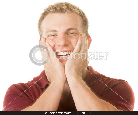 To use this stock image in your creative project, please select the size you need over to the right and click the "Add to Cart" button.
Your downloaded image will come with the Cutcaster watermark removed so don’t worry about the watermark you see on this page. Happy Man With Hands on Face stock photo, Smiling young man with hands on face over white by Scott Griessel