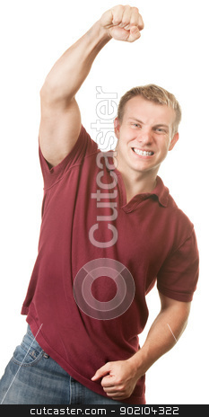 To use this stock image in your creative project, please select the size you need over to the right and click the "Add to Cart" button.
Your downloaded image will come with the Cutcaster watermark removed so don’t worry about the watermark you see on this page. Happy Man Celebrating stock photo, Young muscular white adult male celebrating with fist in the air by Scott Griessel
