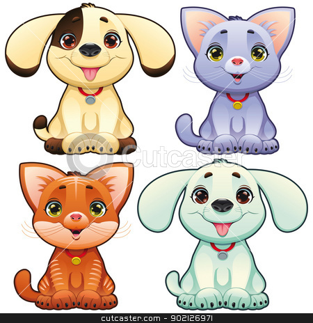 To use this stock image in your creative project, please select the size you need over to the right and click the "Add to Cart" button.
Your downloaded image will come with the Cutcaster watermark removed so don’t worry about the watermark you see on this page. Cute dogs and cats. stock vector clipart, Cute dogs and cats. Funny cartoon and vector animal characters, isolated objects. by ddraw