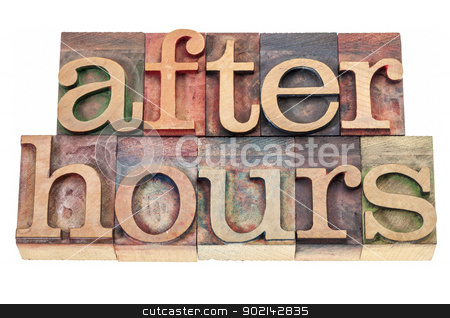 To use this stock image in your creative project, please select the size you need over to the right and click the "Add to Cart" button.
Your downloaded image will come with the Cutcaster watermark removed so don’t worry about the watermark you see on this page. after hours text in wood type stock photo, after hours - isolated text in vintage letterpress wood type blocks by Marek Uliasz